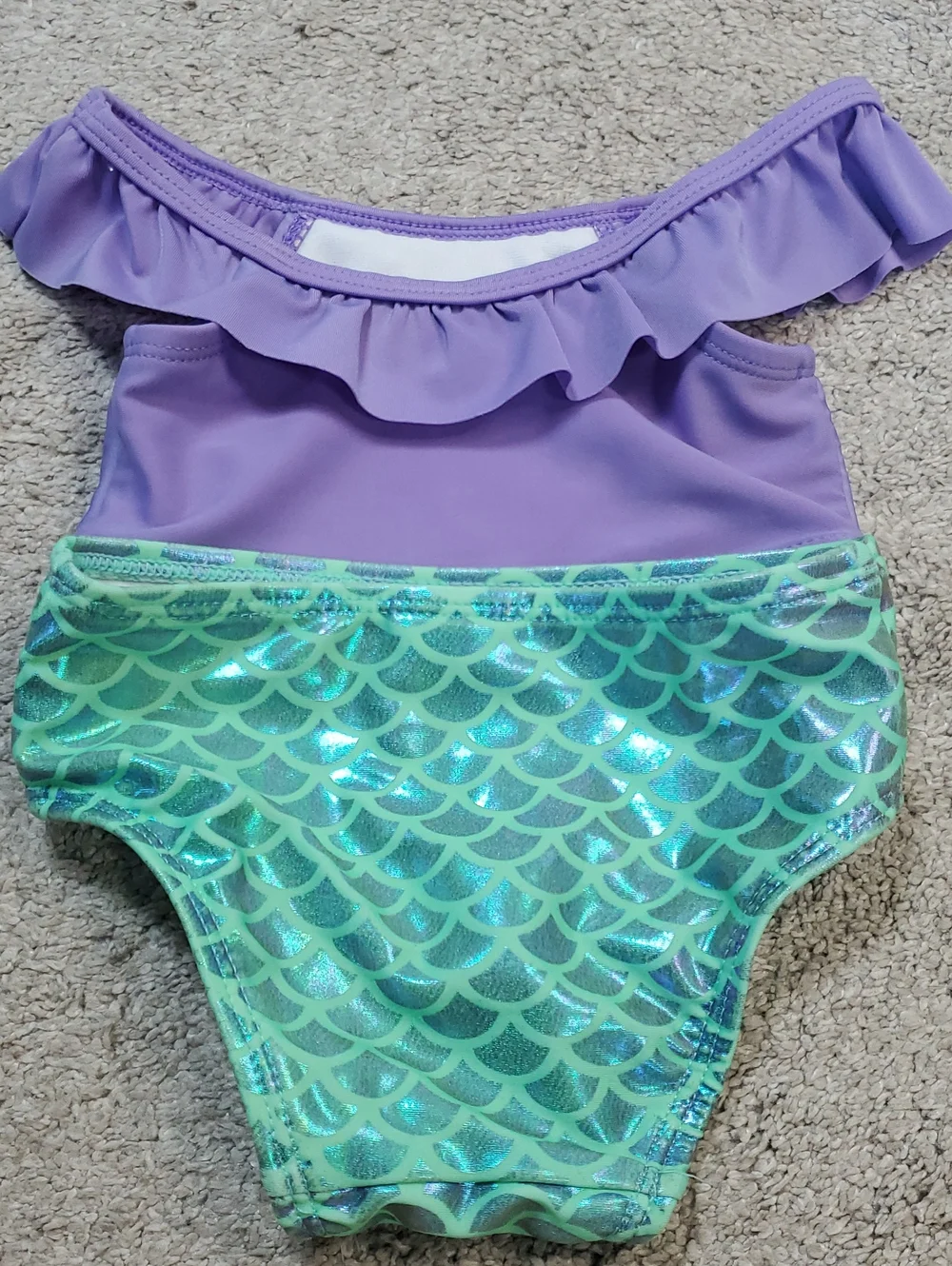 Infant Girls Coral Flamingo Ruffle & Purple Mermaid 2-Piece Swimsuits. 3-6 & 6-9